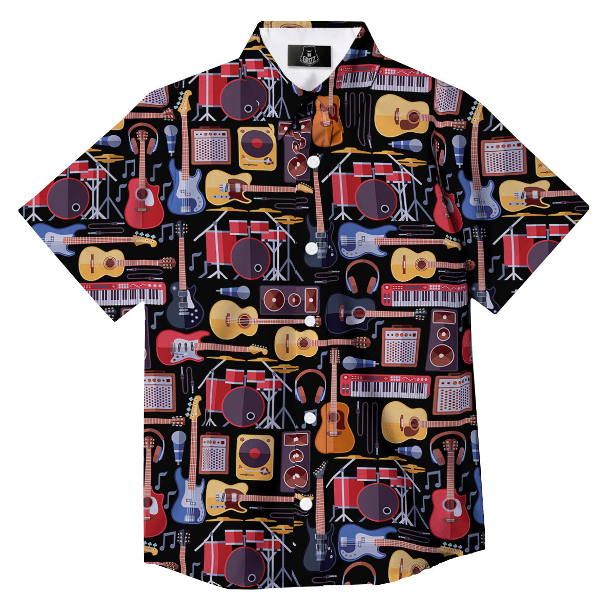 Music Instruments Print Pattern Button Up Shirt-grizzshop