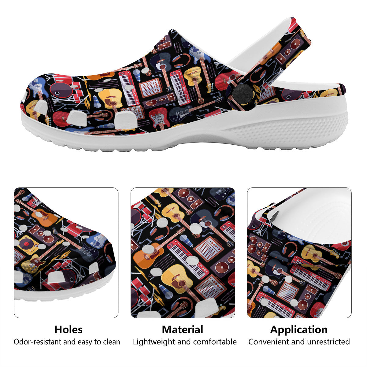 Music Instruments Print Pattern Clog-grizzshop