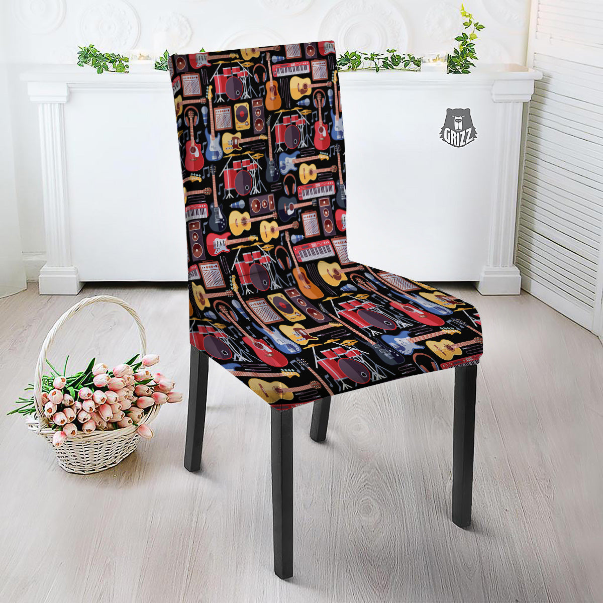 Music Instruments Print Pattern Dining Chair Slipcover-grizzshop