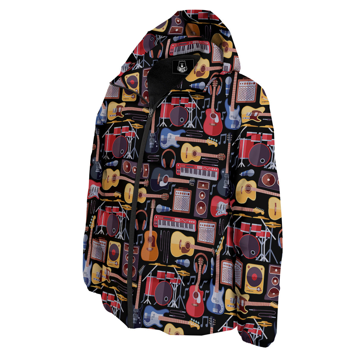 Music Instruments Print Pattern Down Jacket-grizzshop