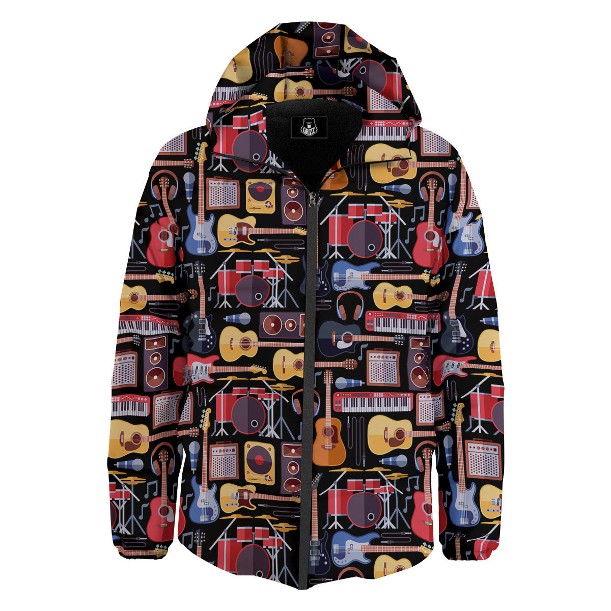 Music Instruments Print Pattern Down Jacket-grizzshop