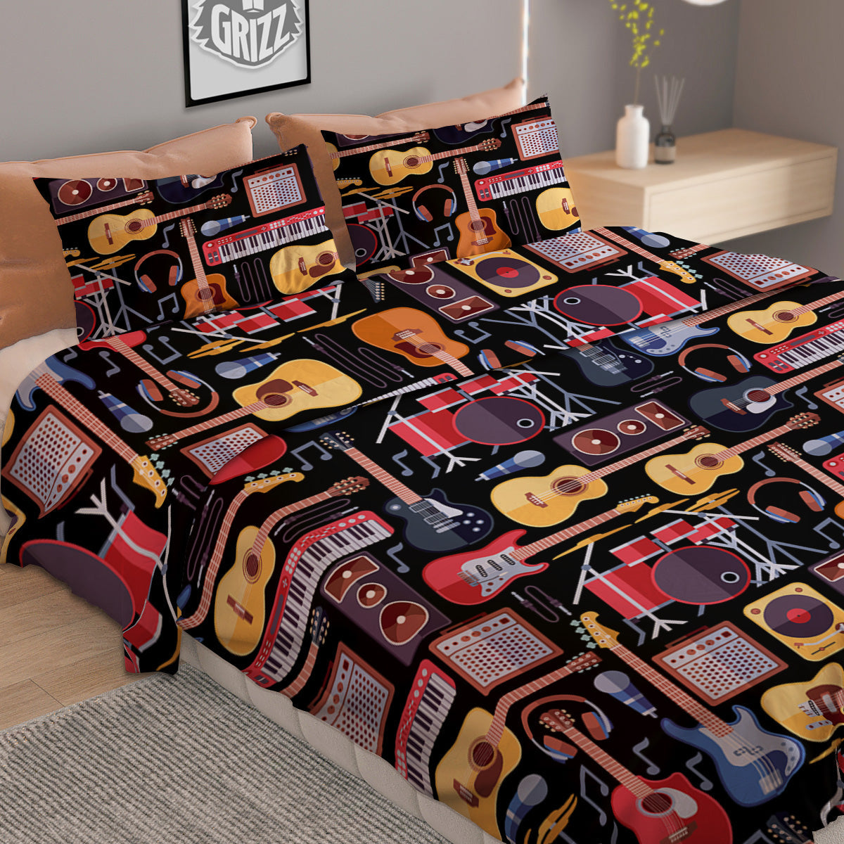 Music Instruments Print Pattern Duvet Cover Bedding Set-grizzshop