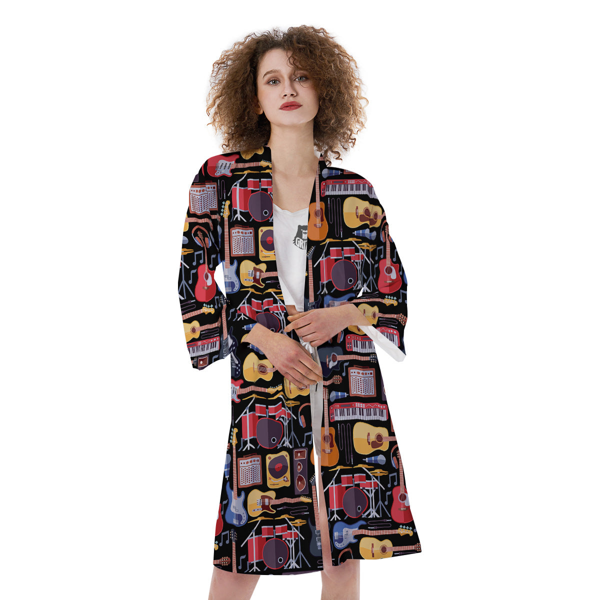 Music Instruments Print Pattern Kimono-grizzshop