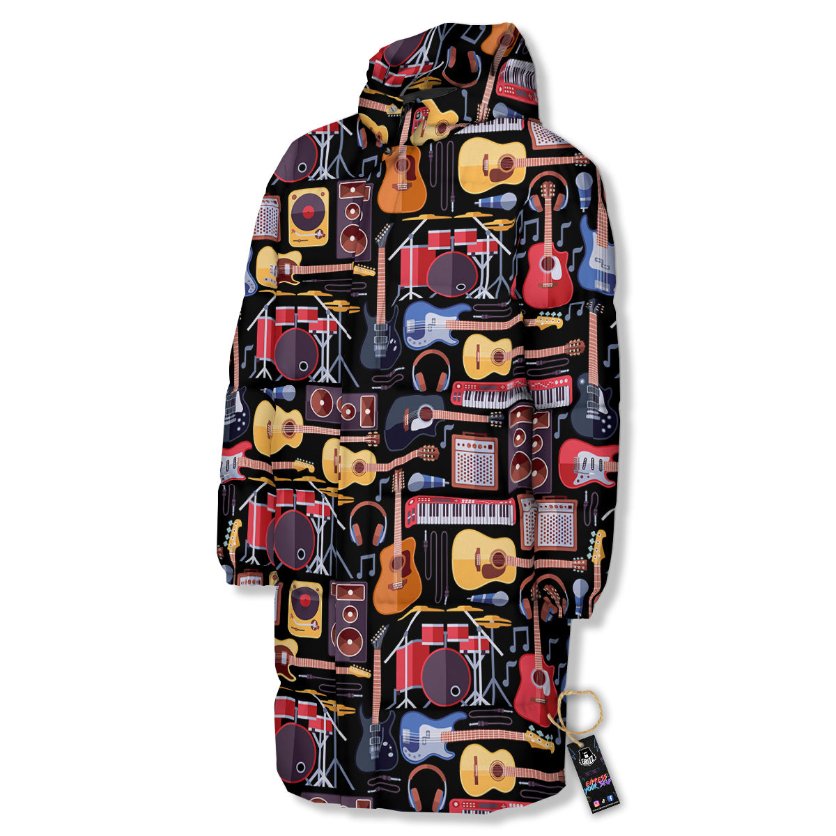 Music Instruments Print Pattern Long Down Jacket-grizzshop