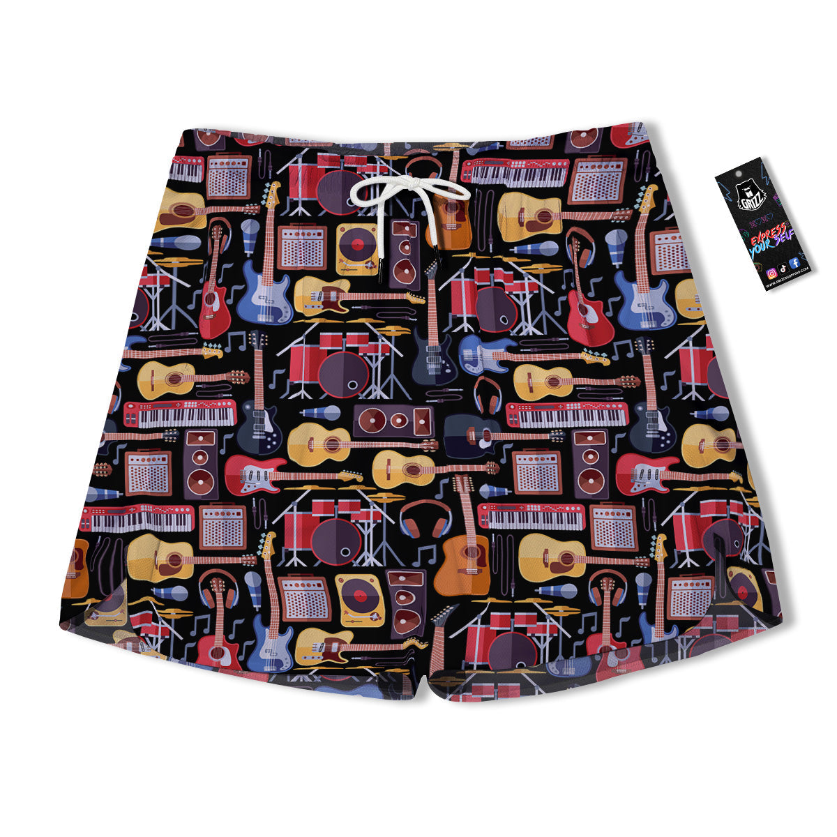 Music Instruments Print Pattern Men's Running Shorts-grizzshop