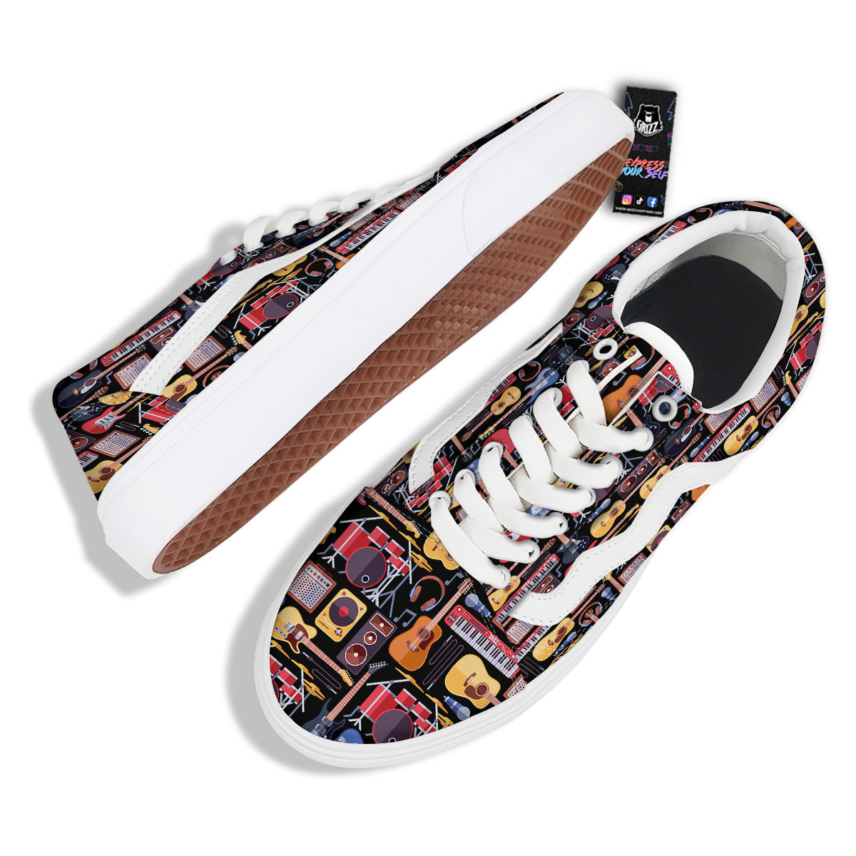 Music Instruments Print Pattern Skate Shoes-grizzshop
