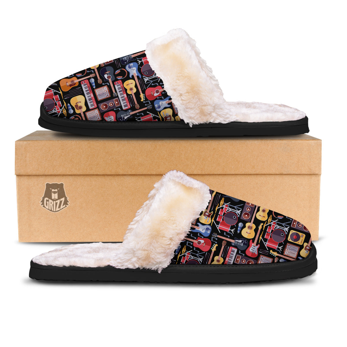 Music Instruments Print Pattern Slippers-grizzshop