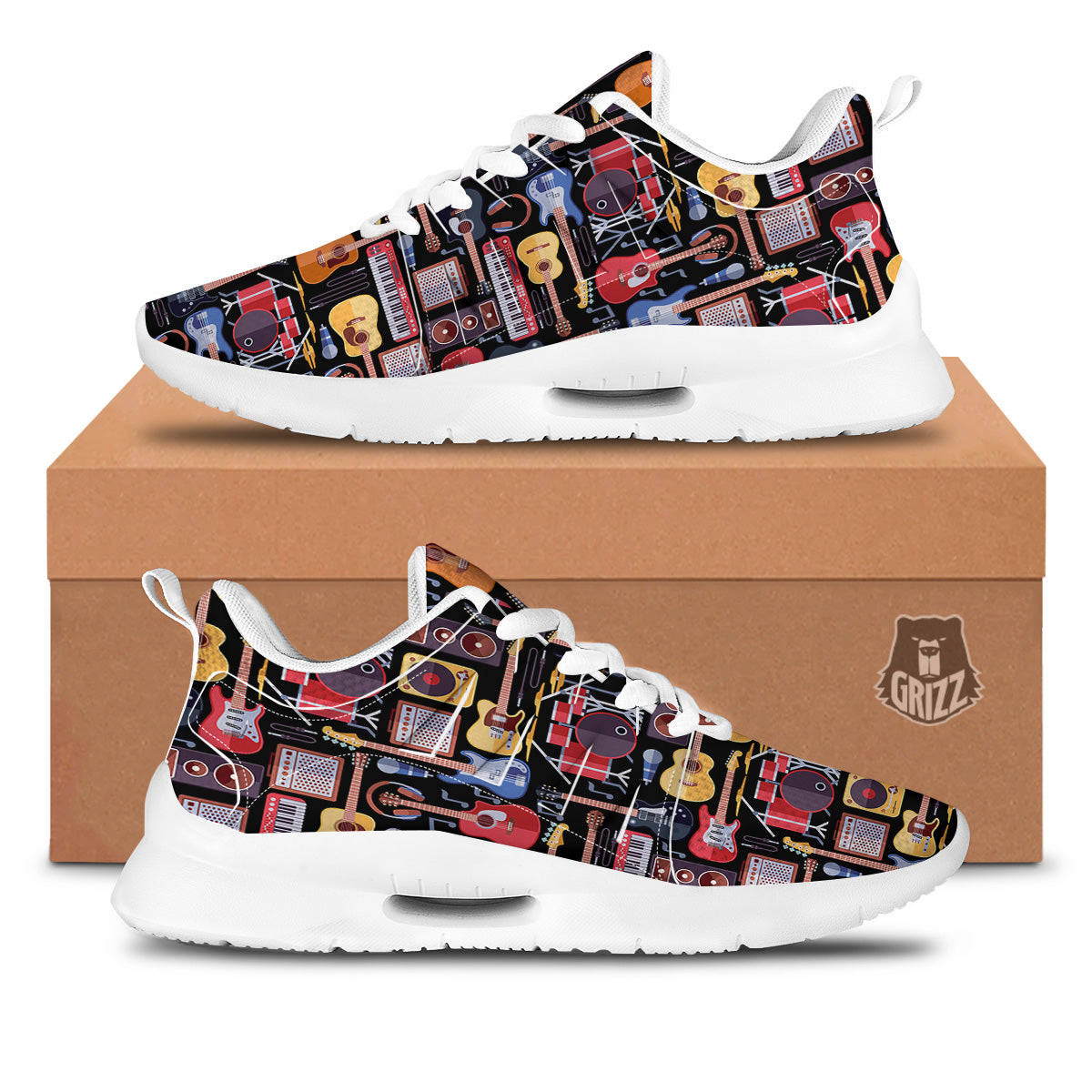 Music Instruments Print Pattern Tennis Shoes-grizzshop