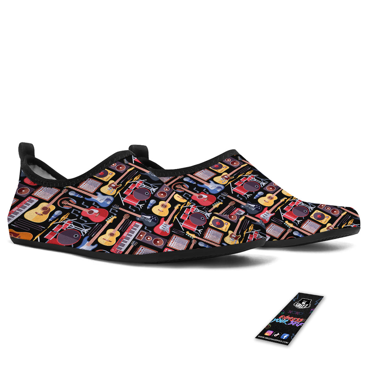 Music Instruments Print Pattern Water Shoes-grizzshop