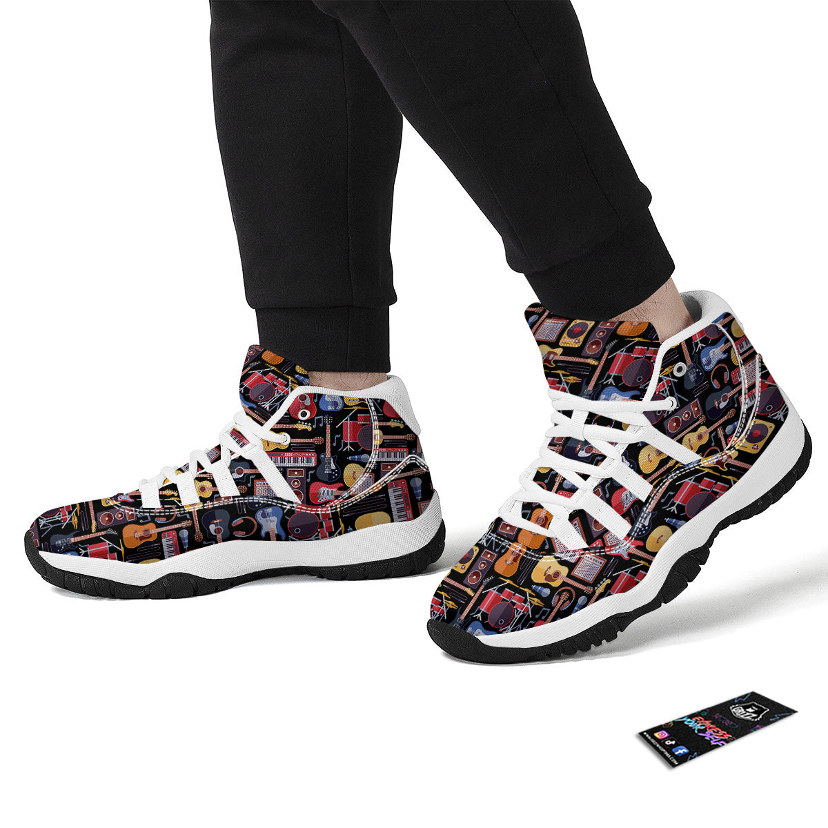 Music Instruments Print Pattern White Bball Shoes-grizzshop