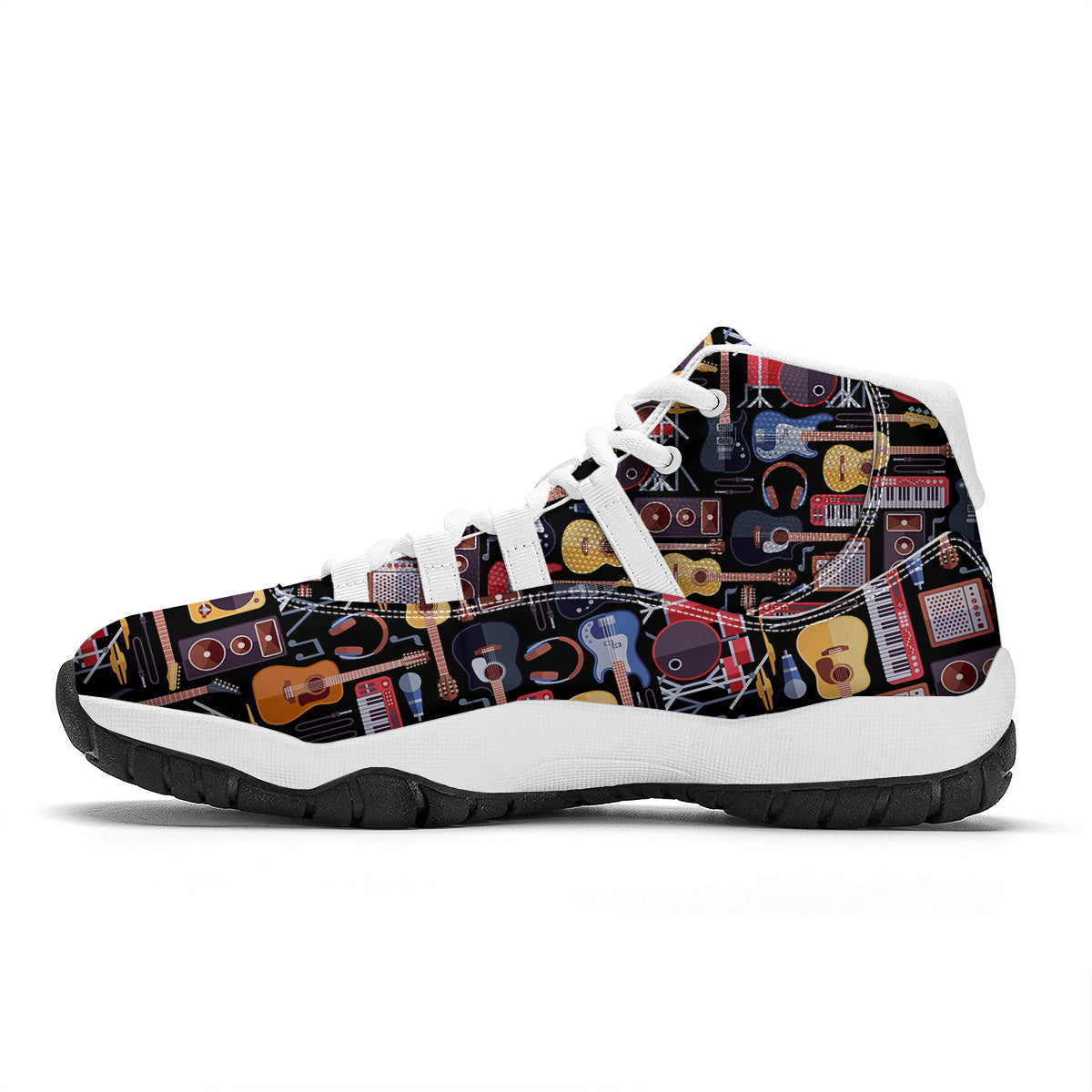 Music Instruments Print Pattern White Bball Shoes-grizzshop