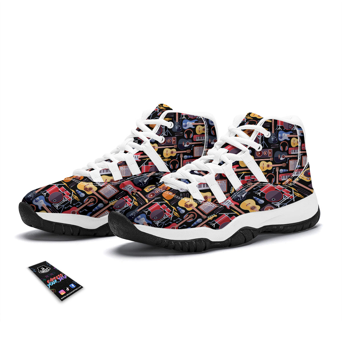 Music Instruments Print Pattern White Bball Shoes-grizzshop