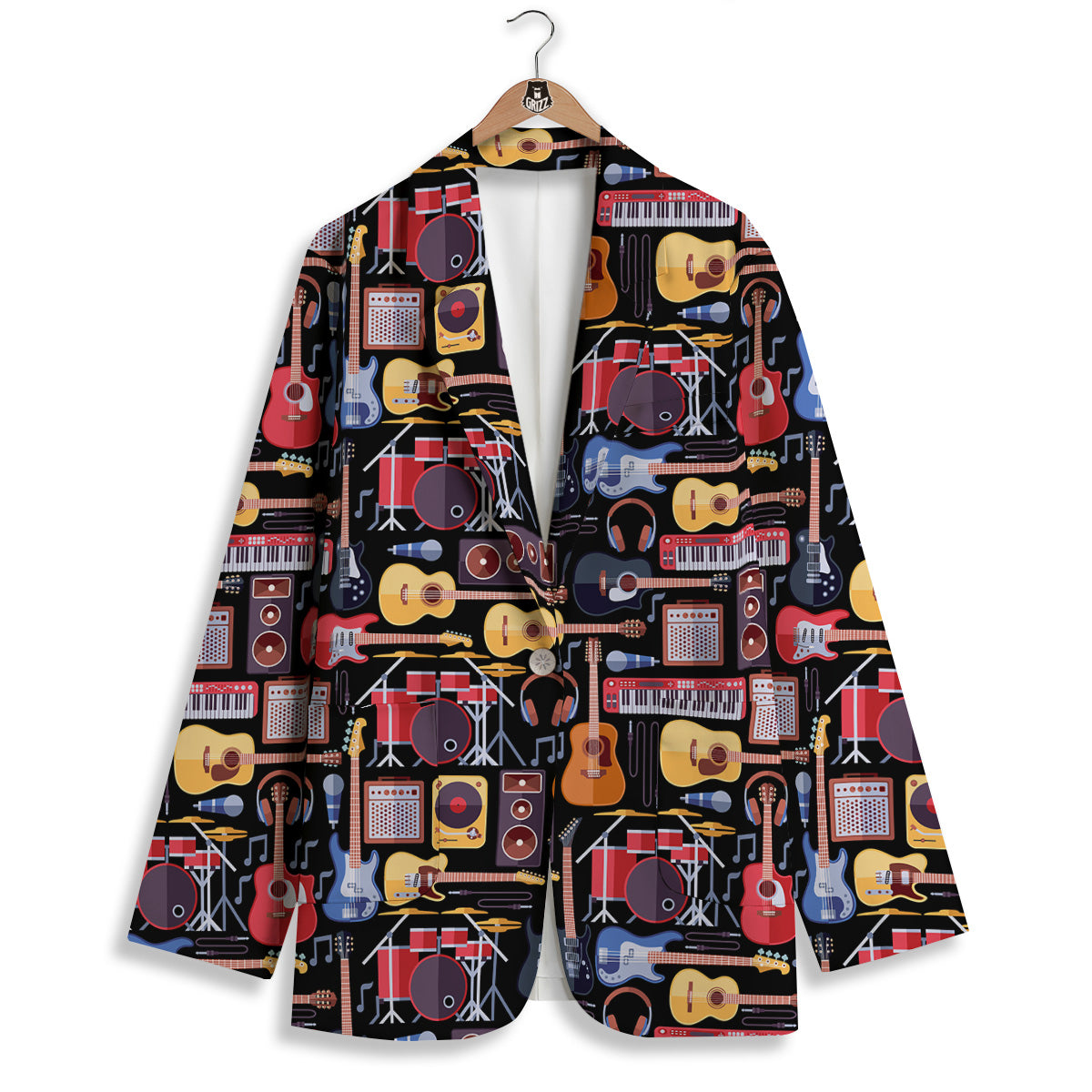 Music Instruments Print Pattern Women's Blazer-grizzshop