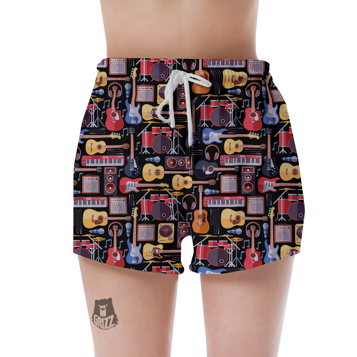 Music Instruments Print Pattern Women's Shorts-grizzshop