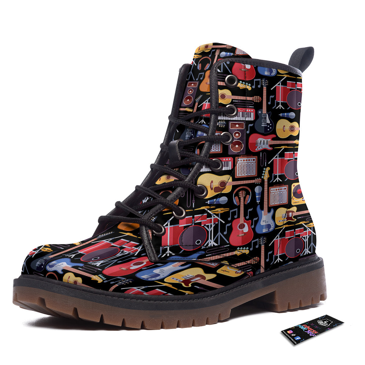 Music Instruments Print Pattern Work Boots-grizzshop
