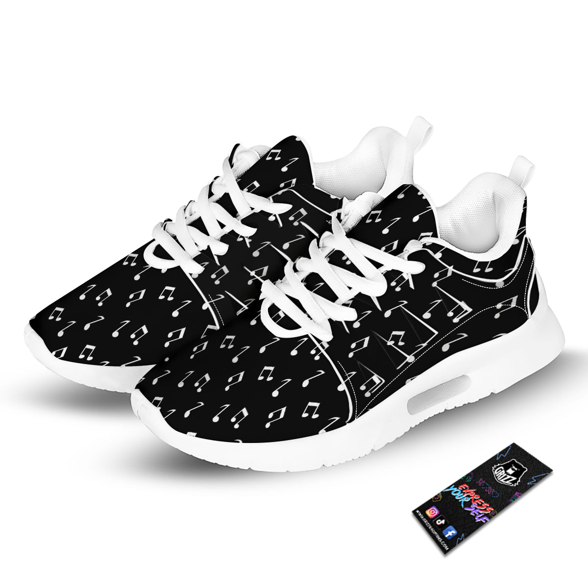 Music Note Black And White Print Pattern Tennis Shoes-grizzshop