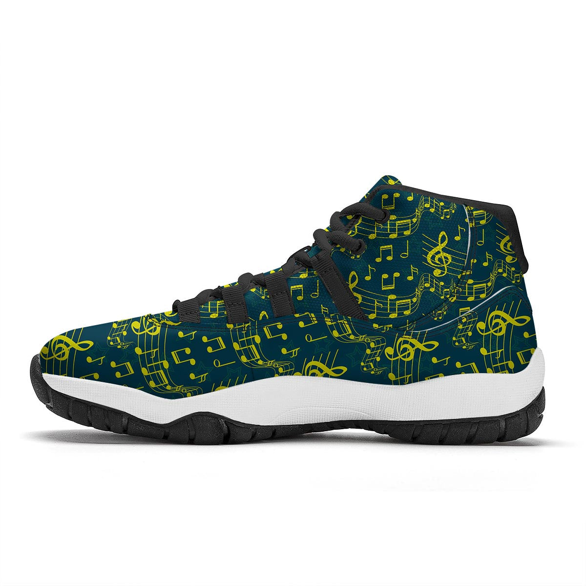 Music Note Pattern Print Black Bball Shoes-grizzshop