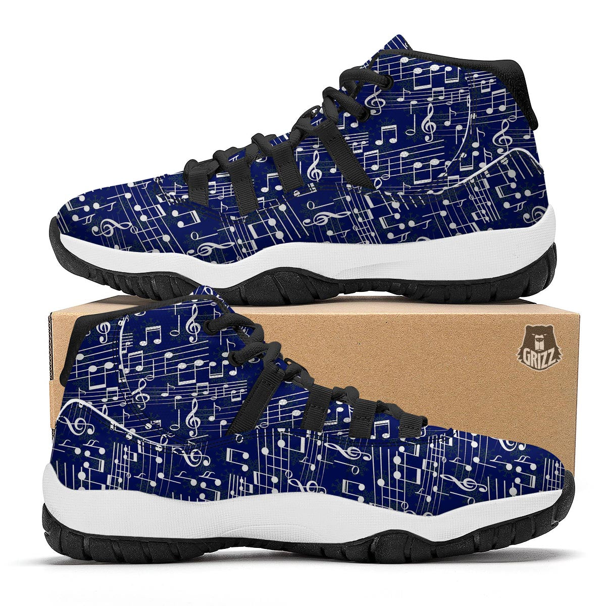 Music Note Print Pattern Black Bball Shoes-grizzshop