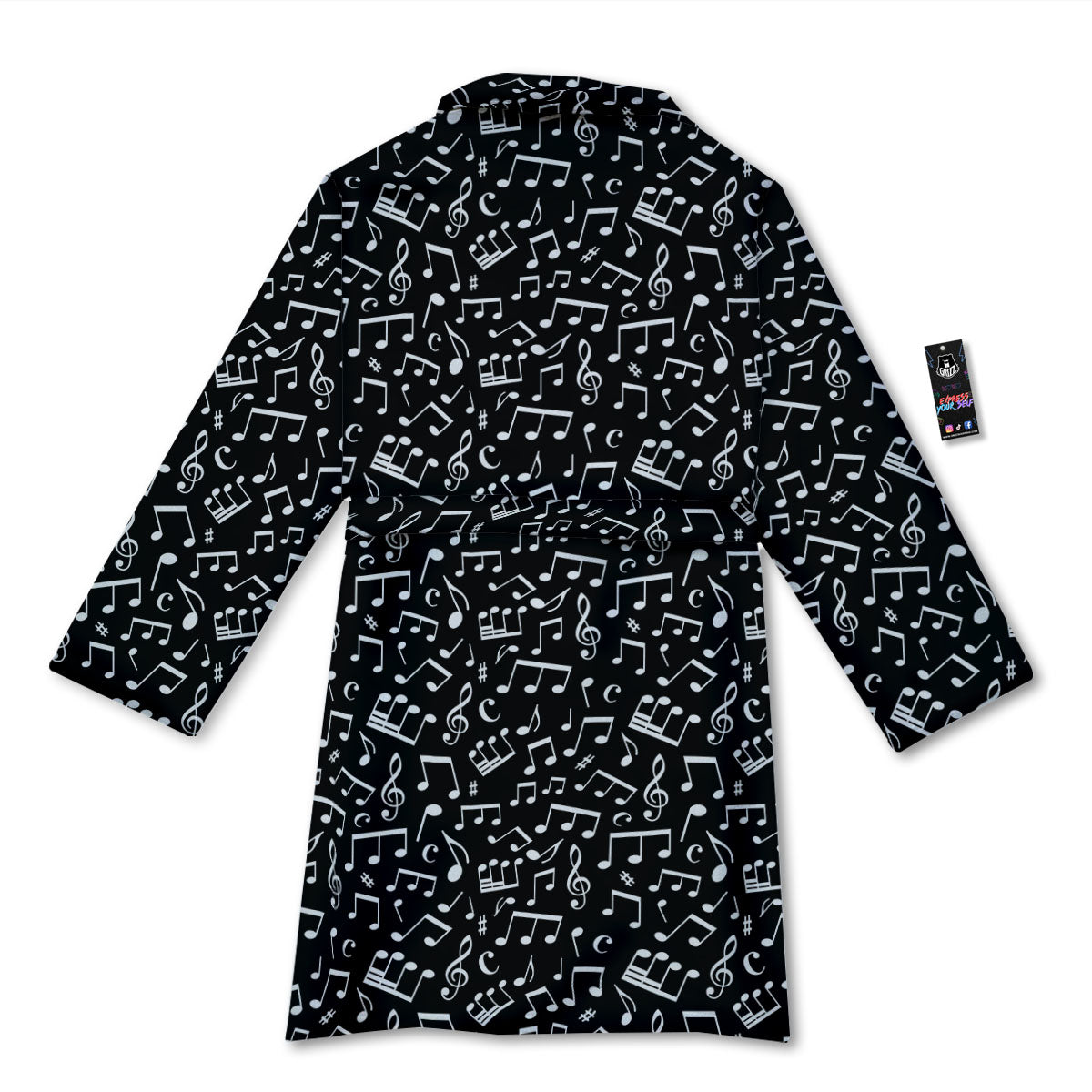 Music Note White And Black Print Pattern Bathrobe-grizzshop