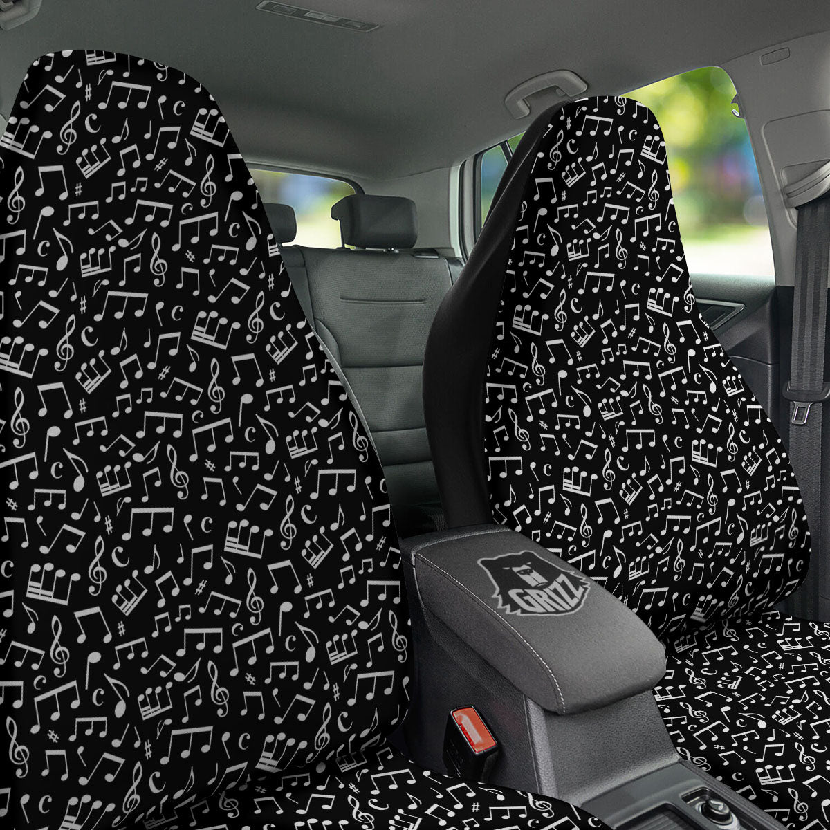 Music Note White And Black Print Pattern Car Seat Covers-grizzshop