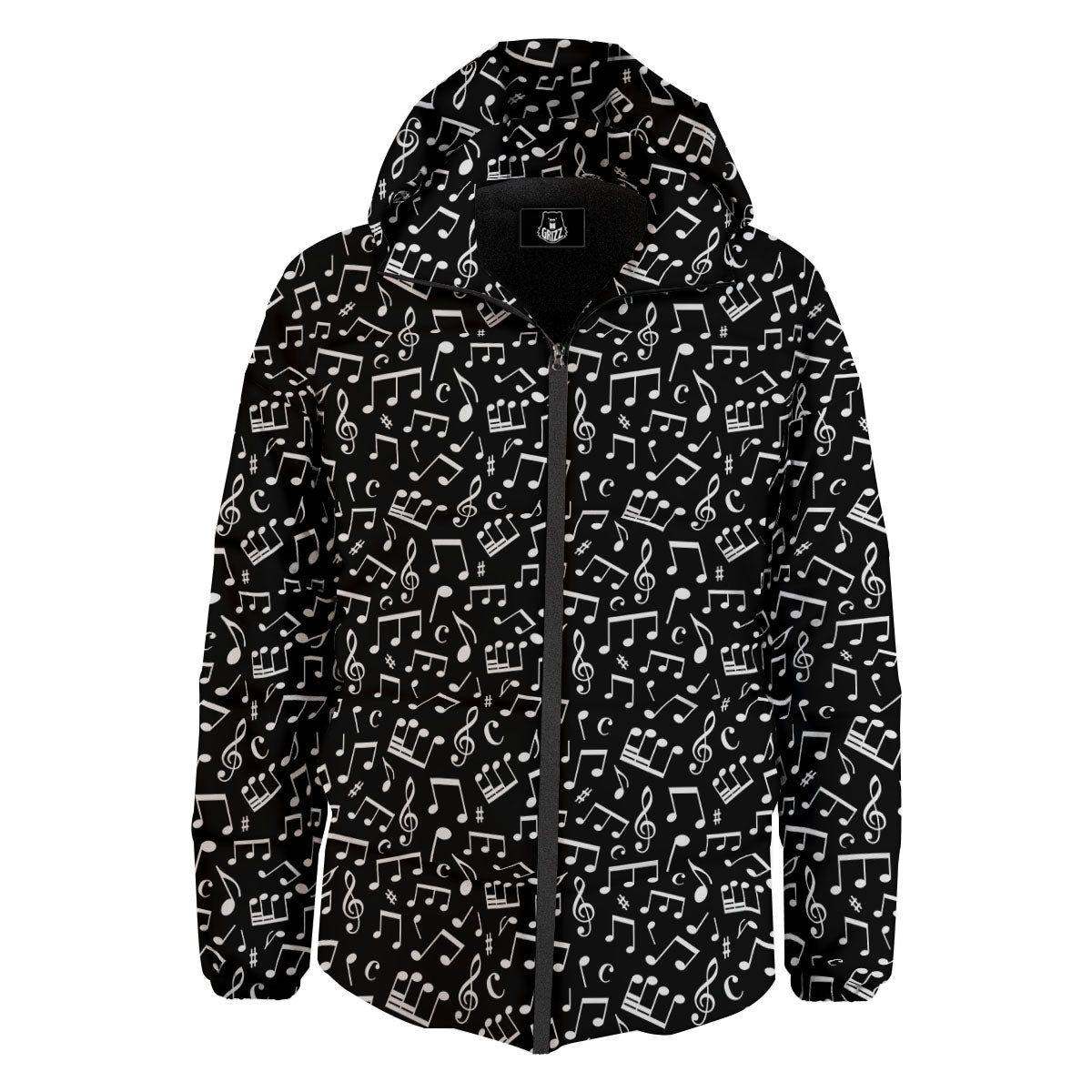 Music Note White And Black Print Pattern Down Jacket-grizzshop