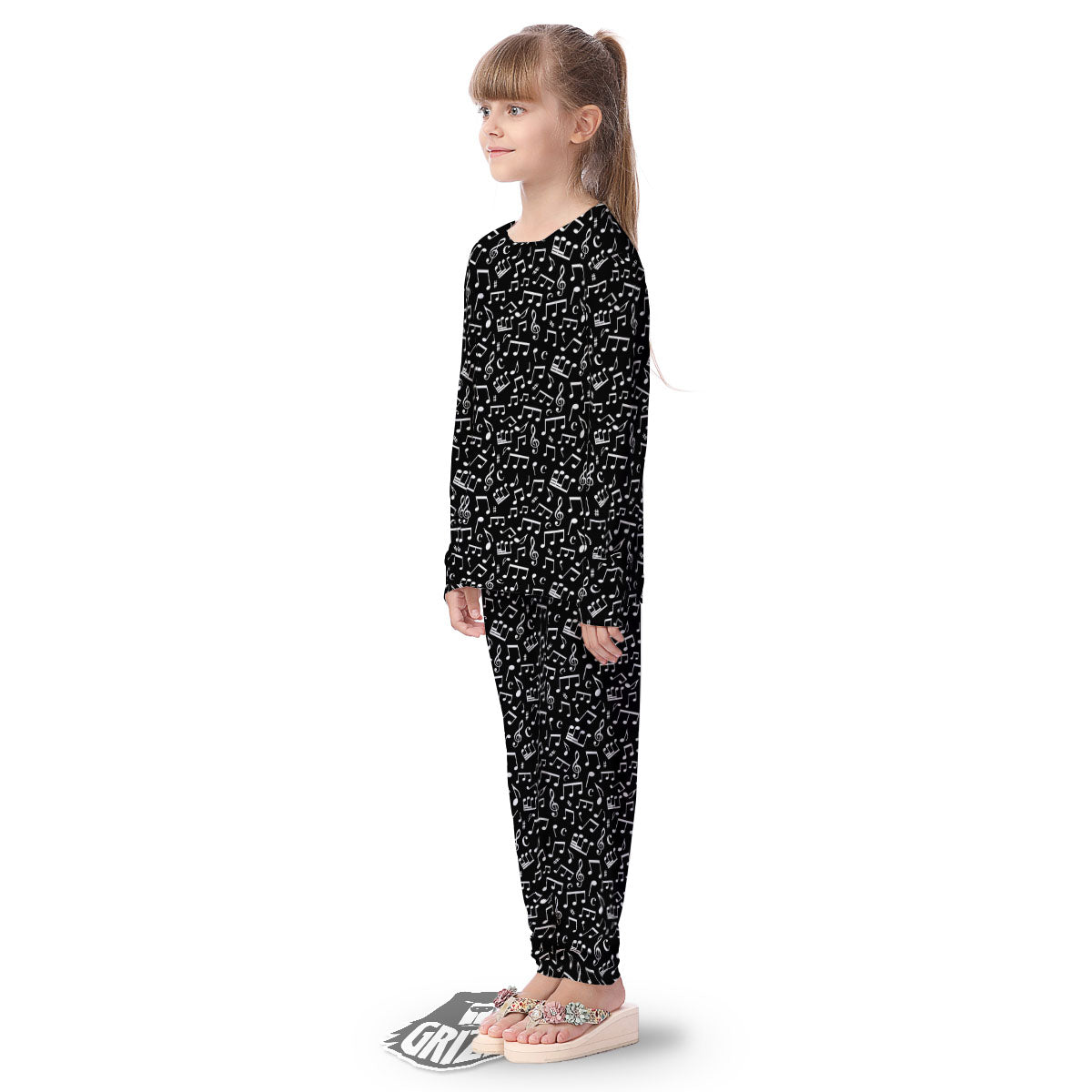 Music Note White And Black Print Pattern Kid's Pajamas-grizzshop
