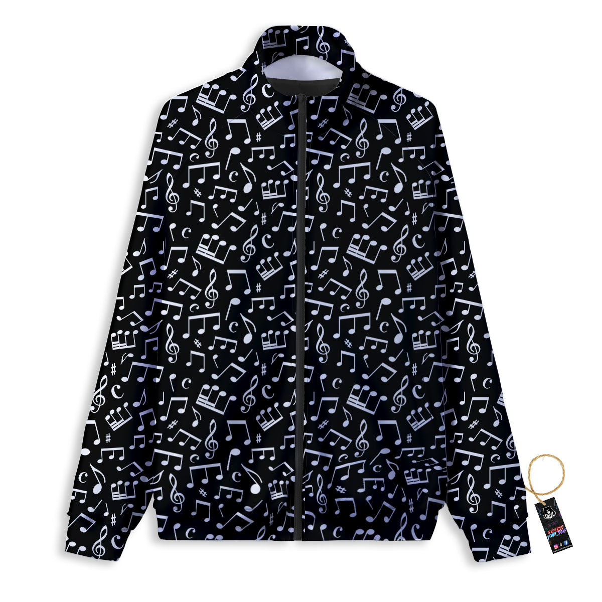 Music Note White And Black Print Pattern Track Jacket-grizzshop