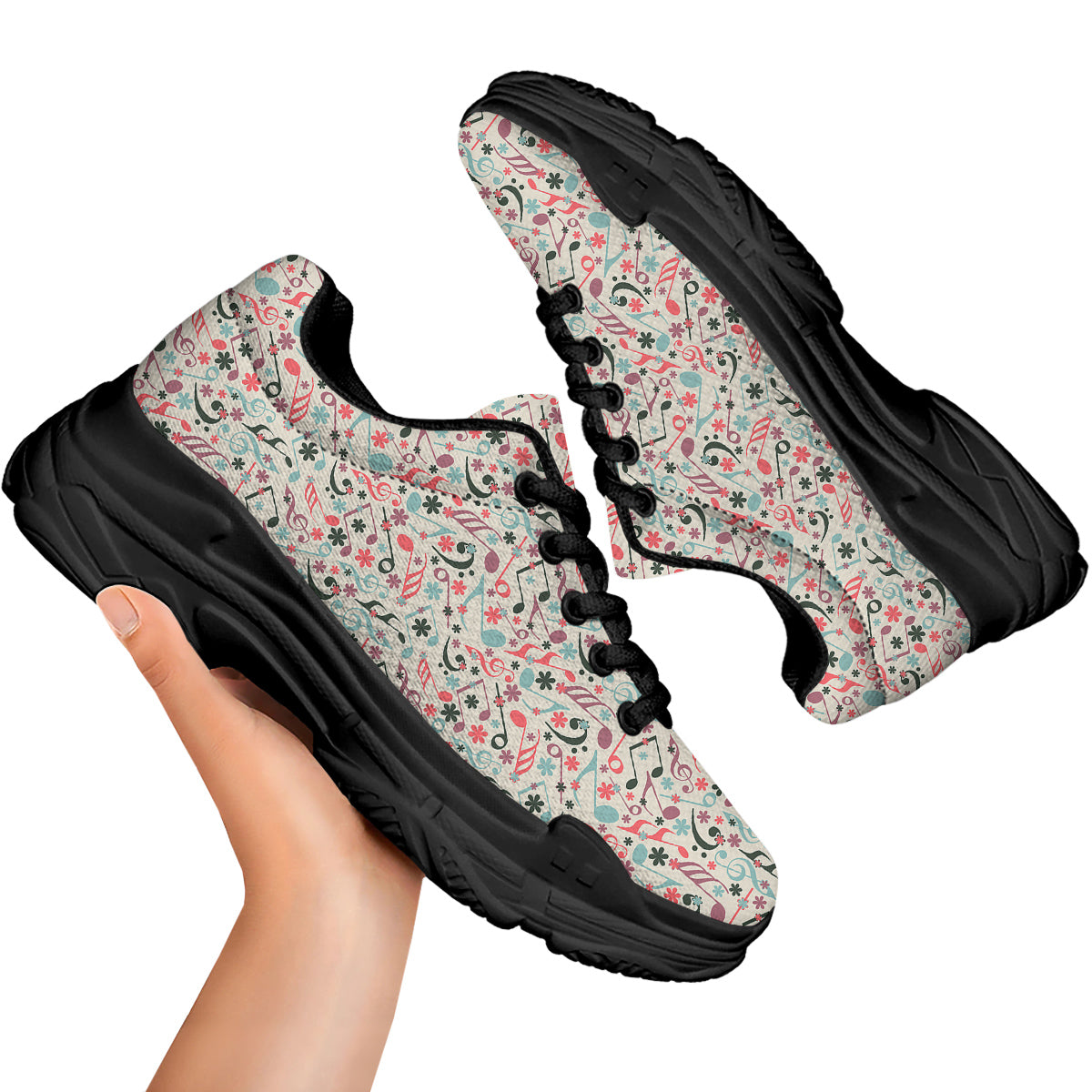 Music Notes Cute Print Pattern Black Chunky Shoes-grizzshop