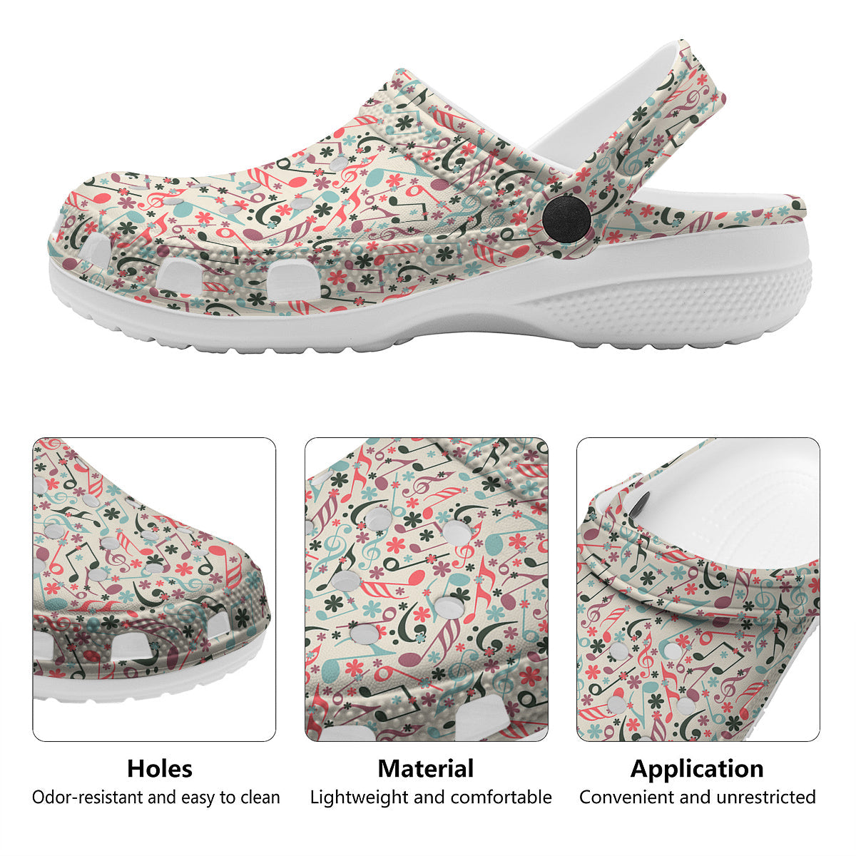 Music Notes Cute Print Pattern Clog-grizzshop
