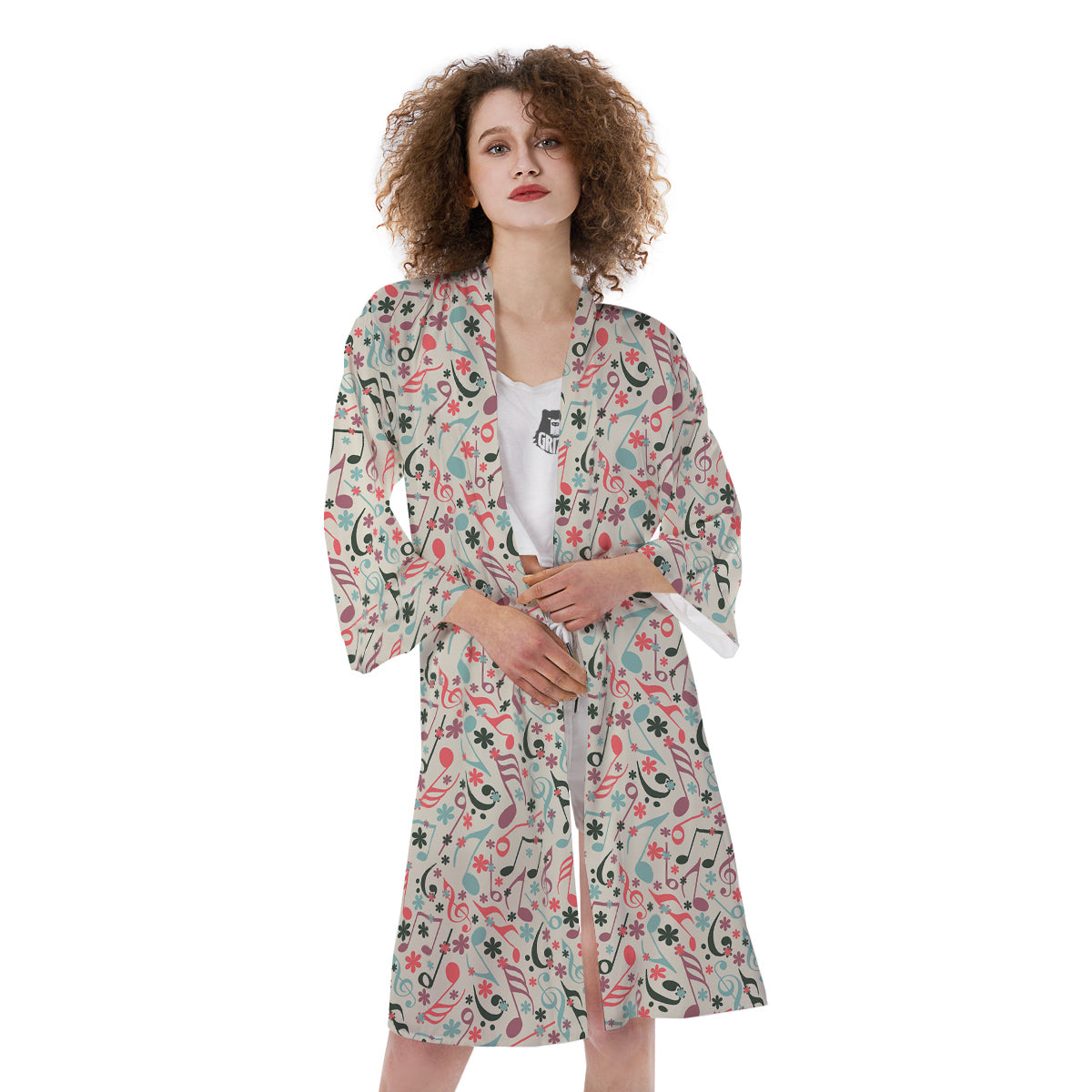 Music Notes Cute Print Pattern Kimono-grizzshop
