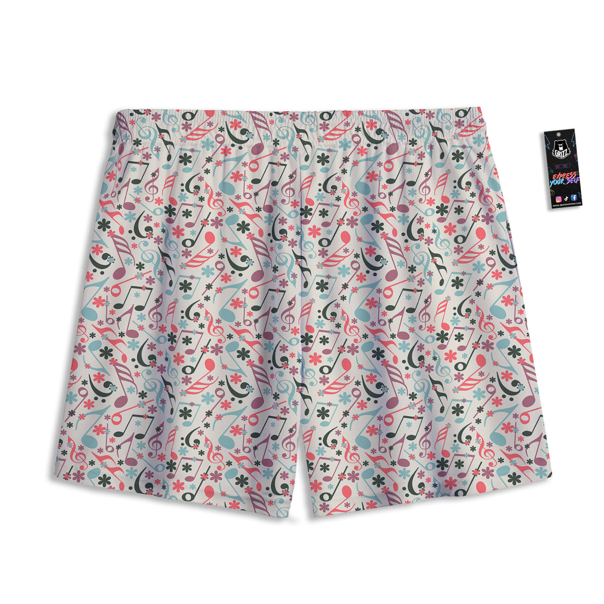 Music Notes Cute Print Pattern Mesh Shorts-grizzshop