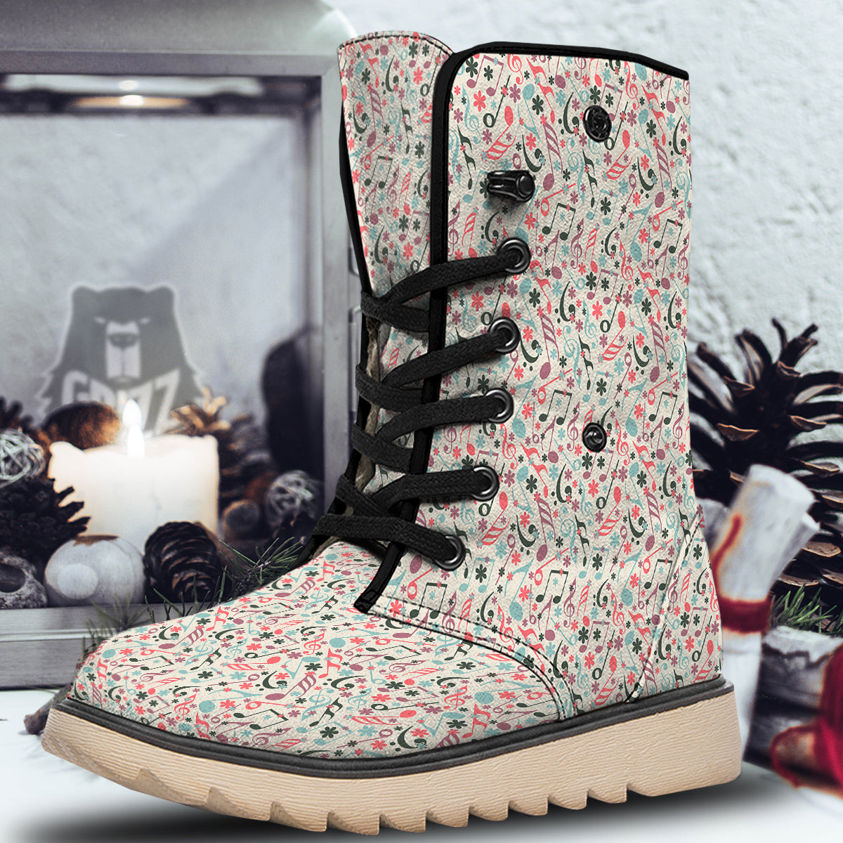 Music Notes Cute Print Pattern Snow Boots-grizzshop