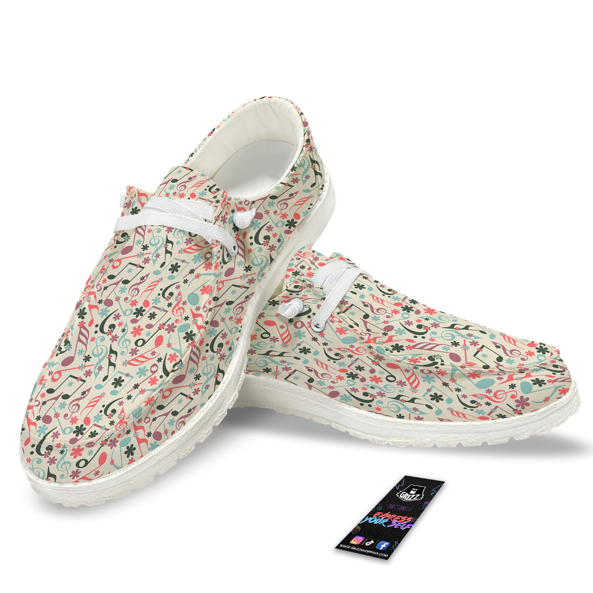 Music Notes Cute Print Pattern White Loafers-grizzshop
