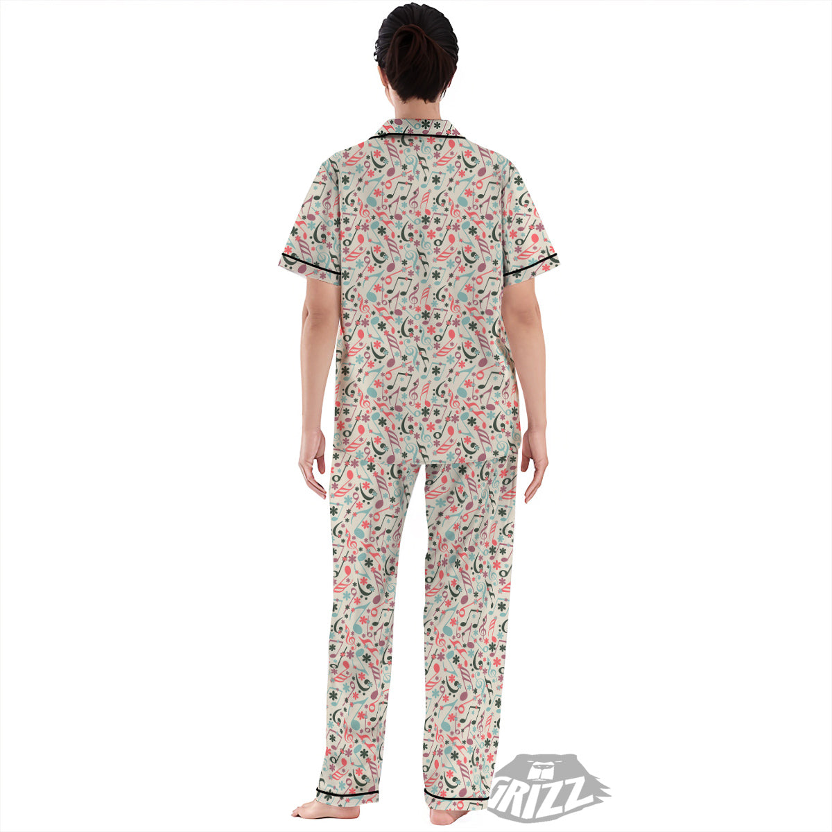 Music Notes Cute Print Pattern Women's Pajamas Set-grizzshop