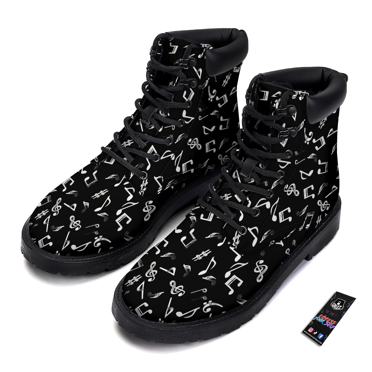 Music Notes Watercolor Print Pattern Boots-grizzshop