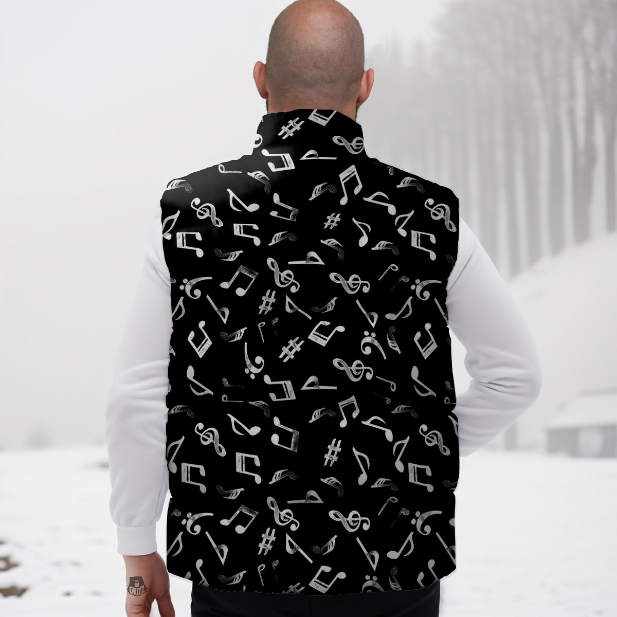Music Notes Watercolor Print Pattern Down Vest-grizzshop