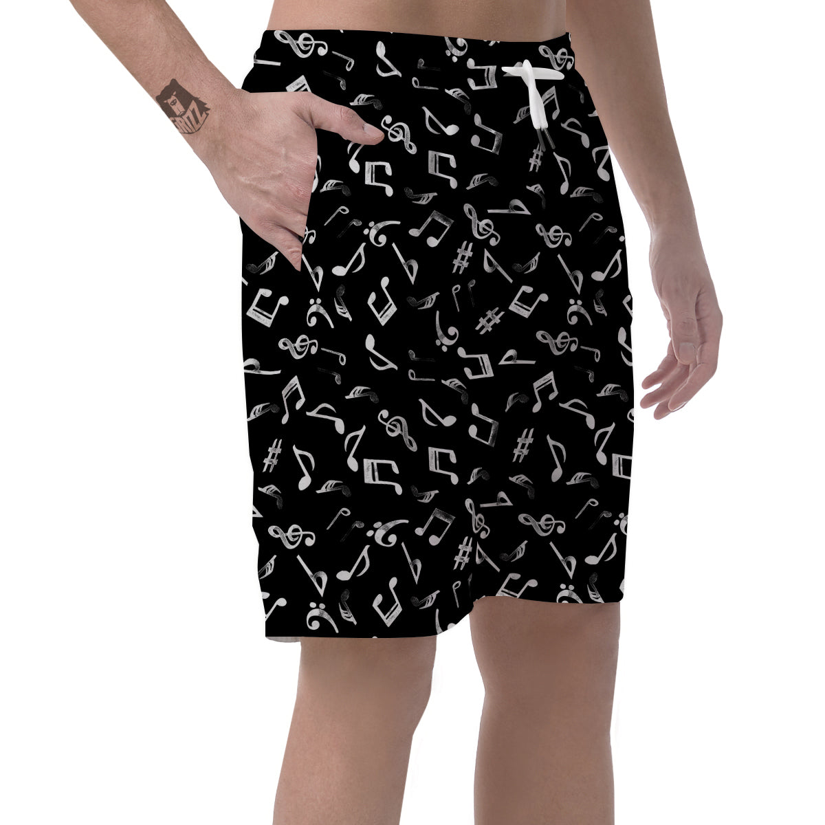 Music Notes Watercolor Print Pattern Men's Shorts-grizzshop