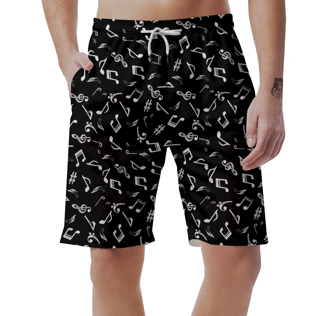 Music Notes Watercolor Print Pattern Men's Shorts-grizzshop