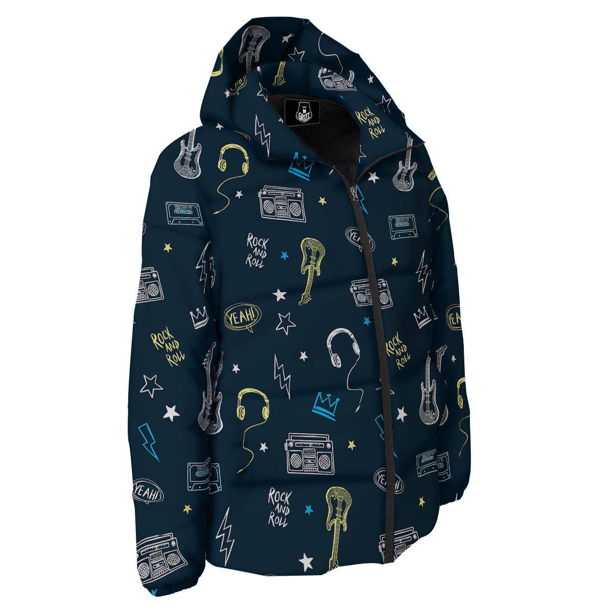 Music Rock And Roll Print Pattern Down Jacket-grizzshop
