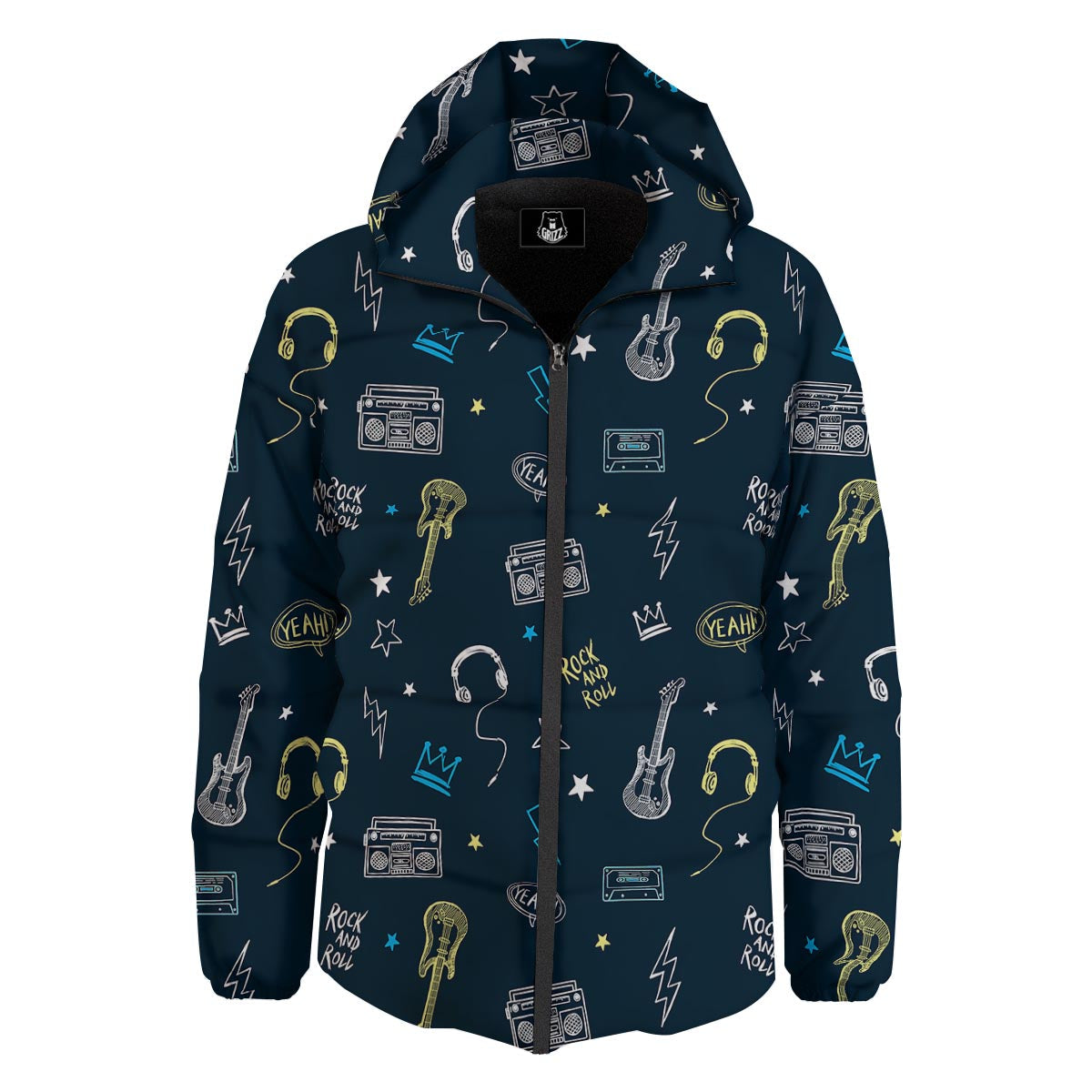 Music Rock And Roll Print Pattern Down Jacket-grizzshop
