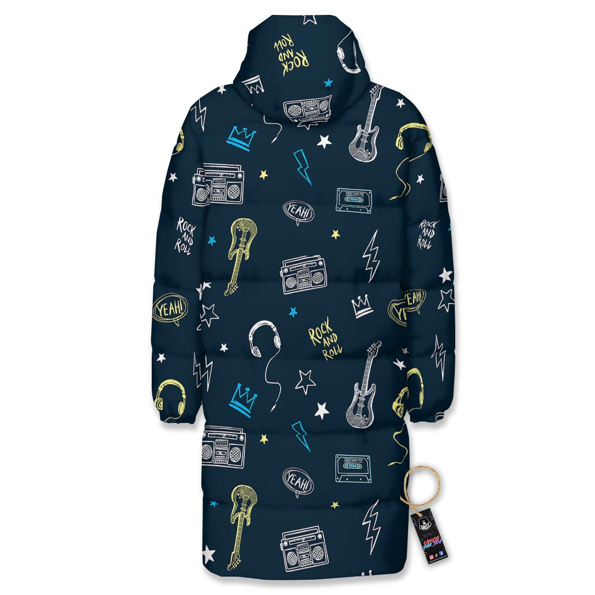 Music Rock And Roll Print Pattern Long Down Jacket-grizzshop