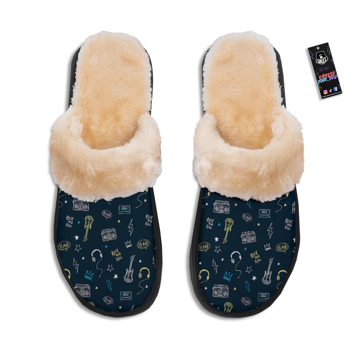 Music Rock And Roll Print Pattern Slippers-grizzshop