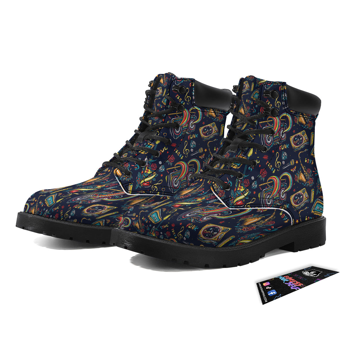 Musical Instruments Print Pattern Boots-grizzshop