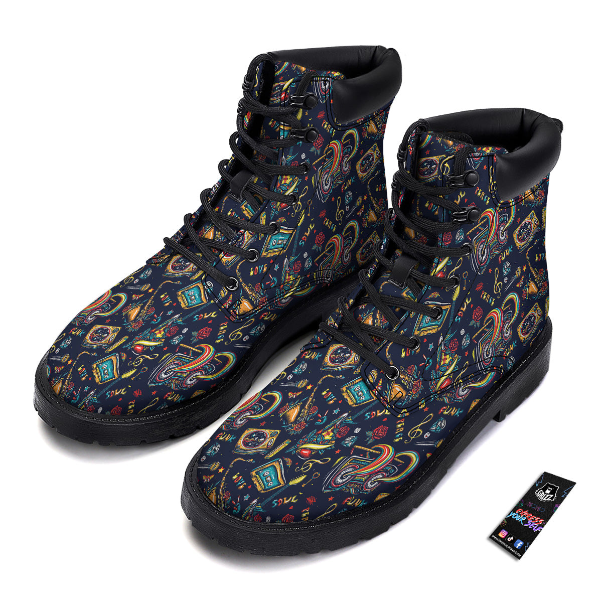 Musical Instruments Print Pattern Boots-grizzshop