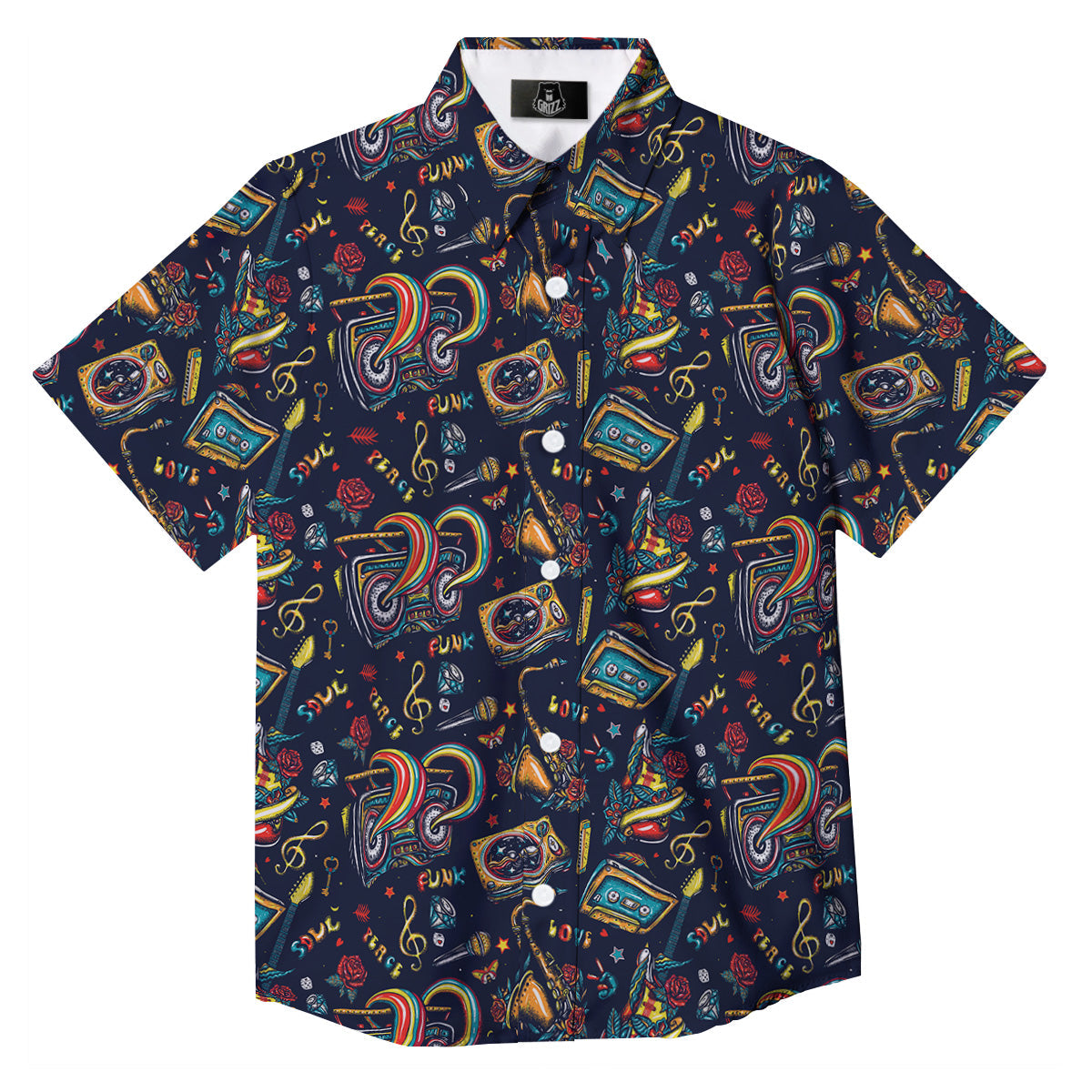 Musical Instruments Print Pattern Button Up Shirt-grizzshop