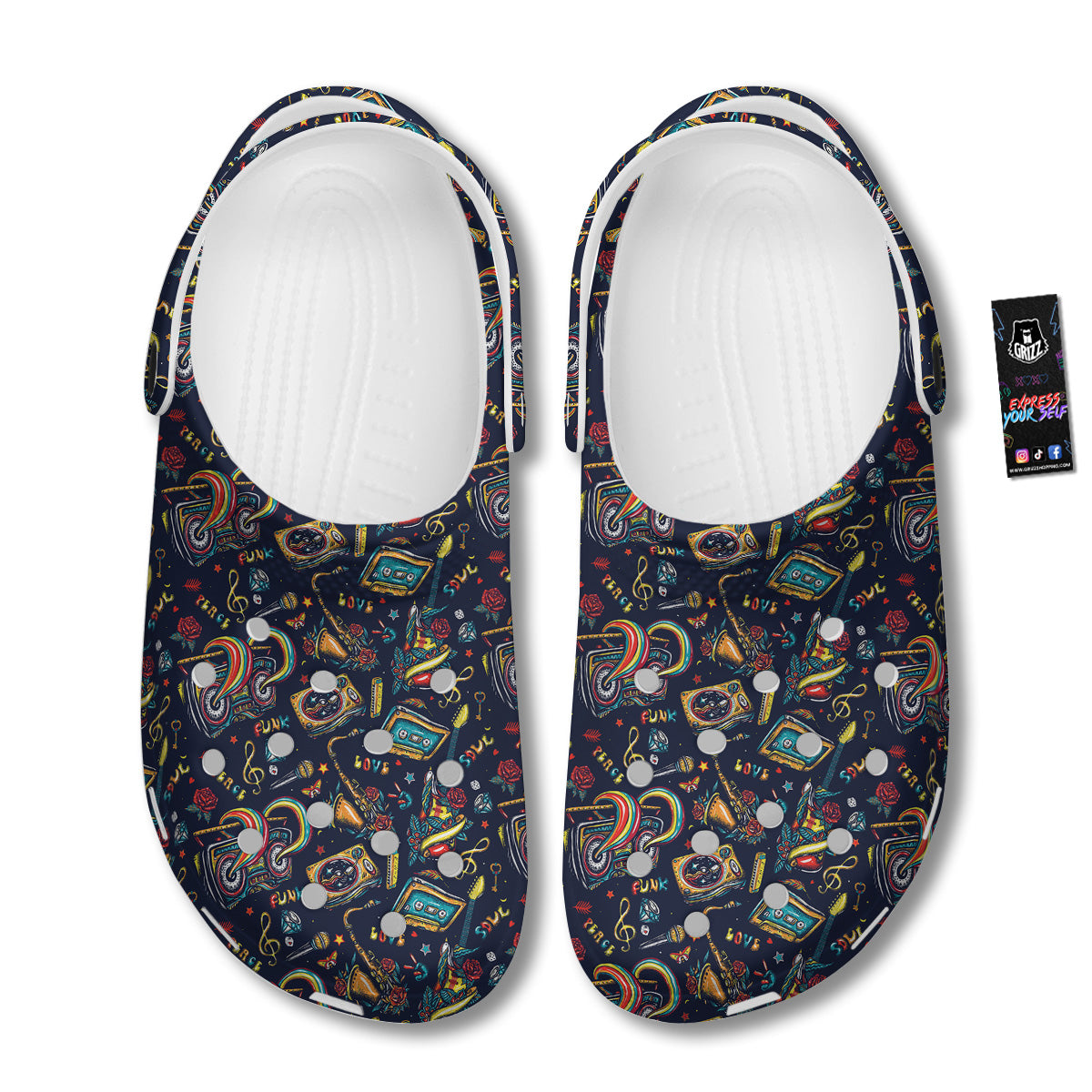 Musical Instruments Print Pattern Clog-grizzshop