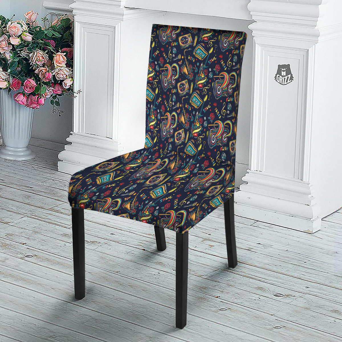 Musical Instruments Print Pattern Dining Chair Slipcover-grizzshop