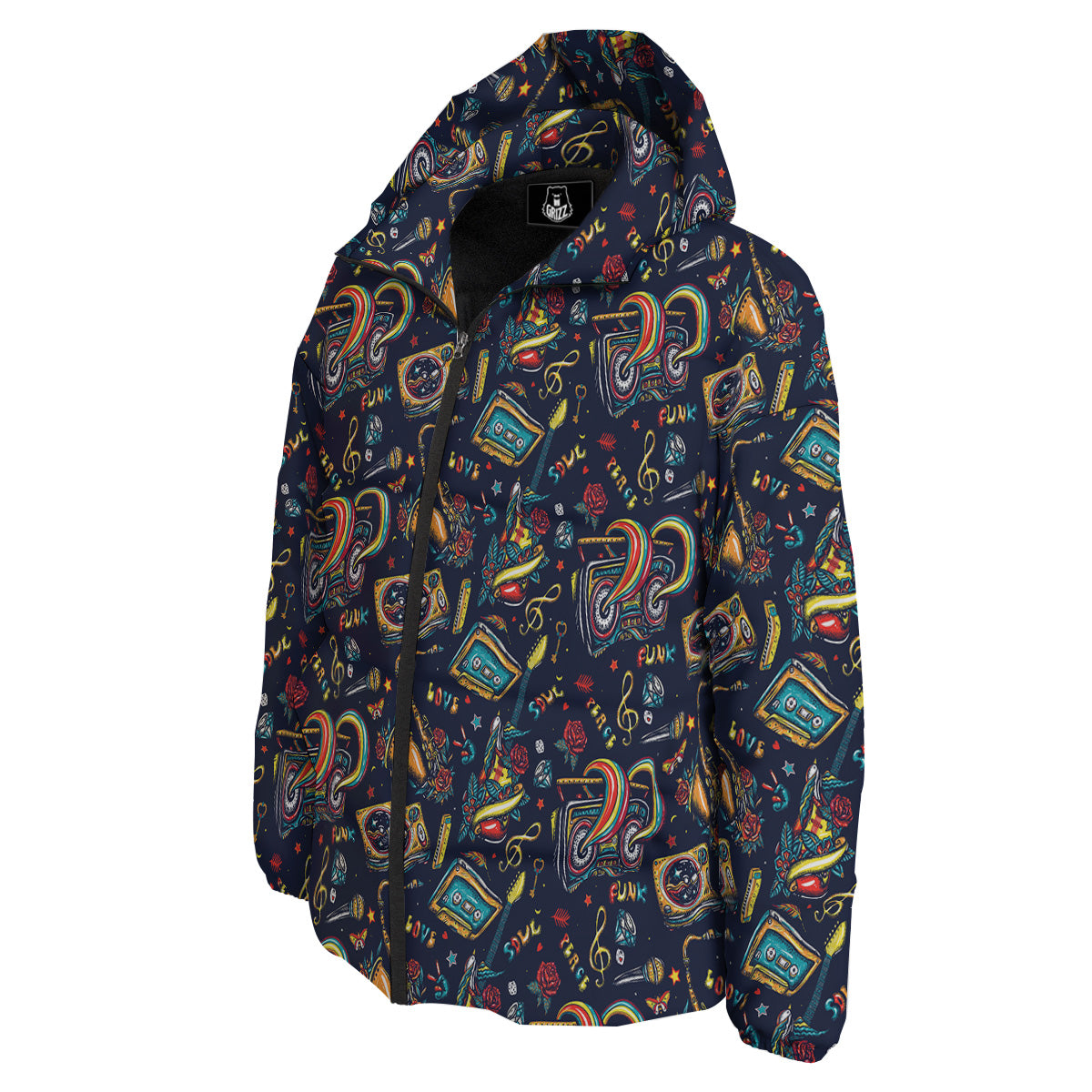 Musical Instruments Print Pattern Down Jacket-grizzshop