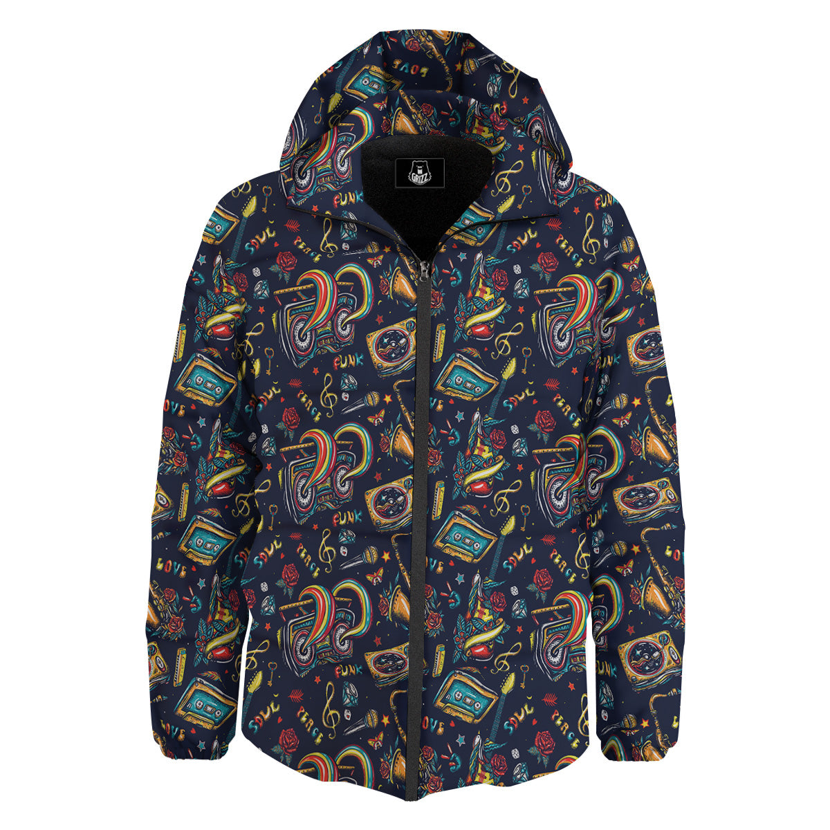 Musical Instruments Print Pattern Down Jacket-grizzshop