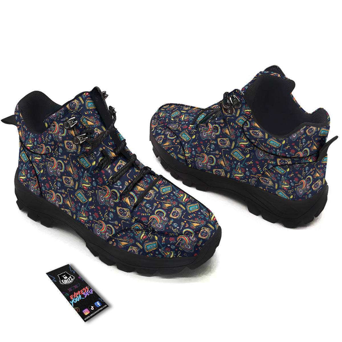 Musical Instruments Print Pattern Hiking Shoes-grizzshop